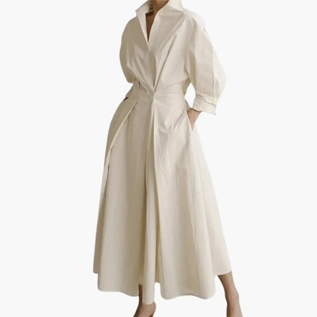 Women’s Elegant Long Sleeve Midi Shirt Dress