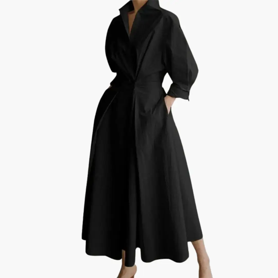 Women’s Elegant Long Sleeve Midi Shirt Dress
