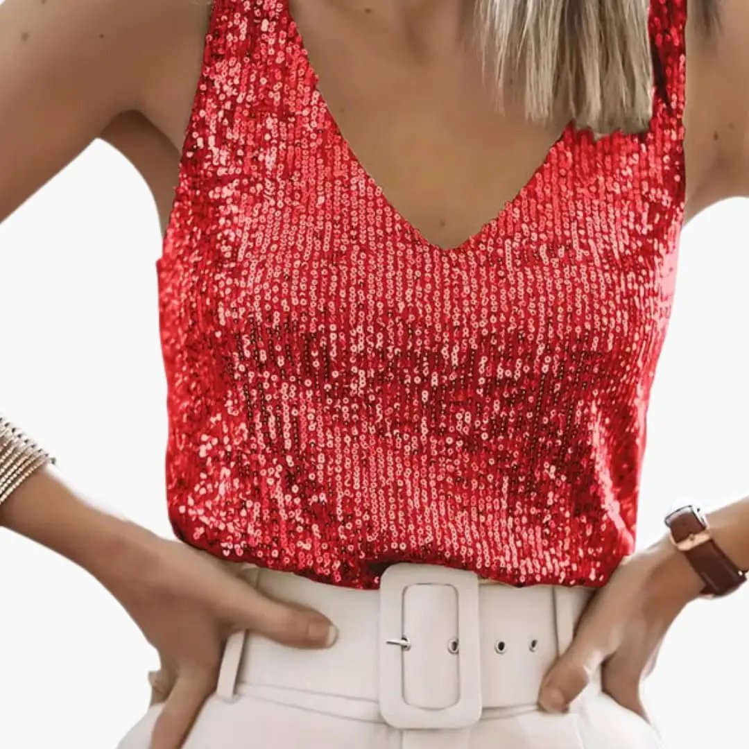 Women’s Sequin V-Neck Party Camisole Tank Top