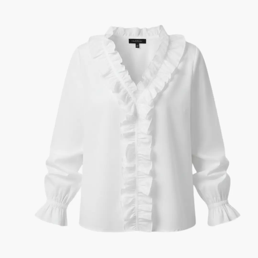 Women’s Ruffle V Neck Long Sleeve Button Blouse