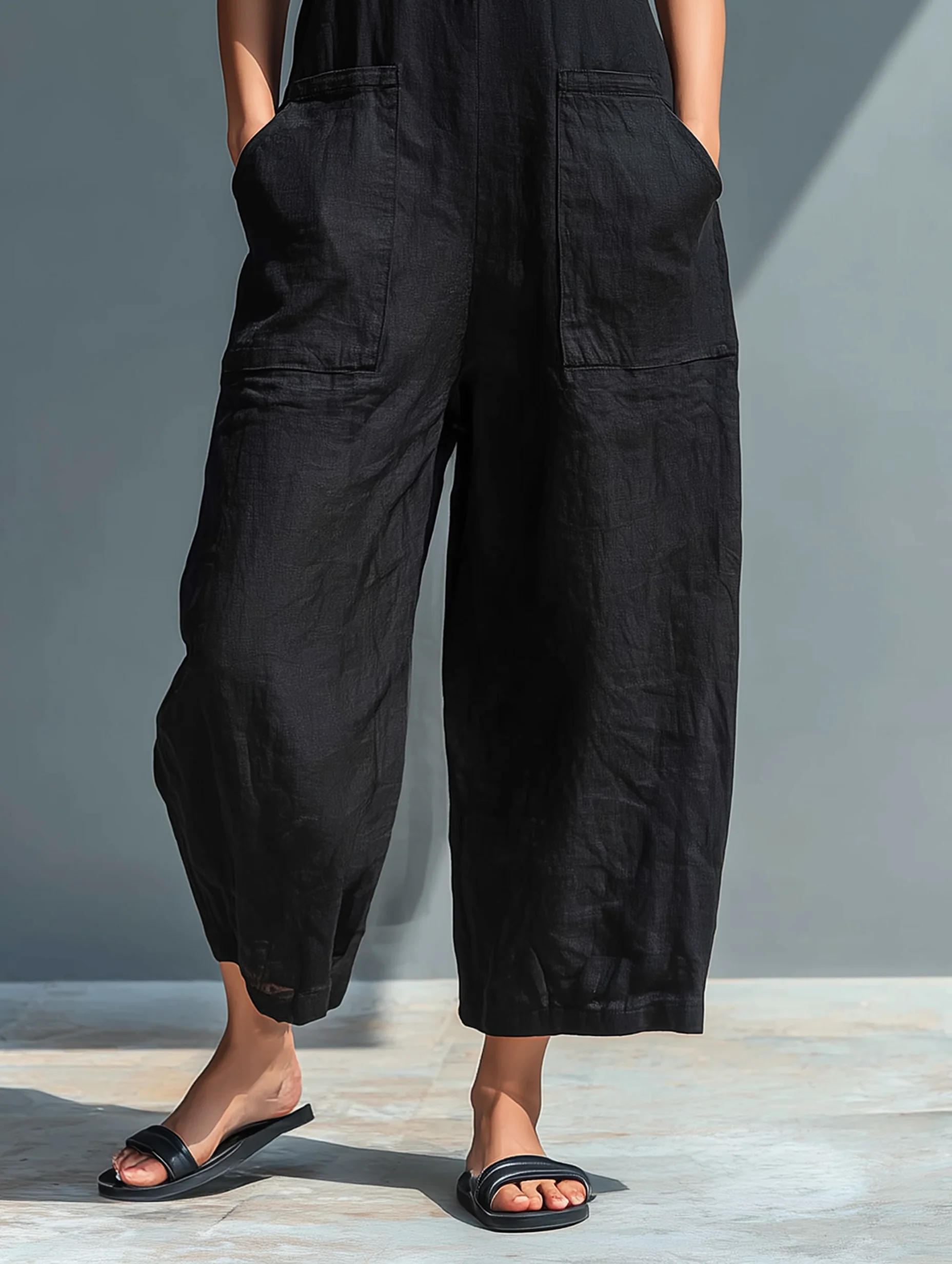 Women's Sleeveless Loose Jumpsuit Button-Up