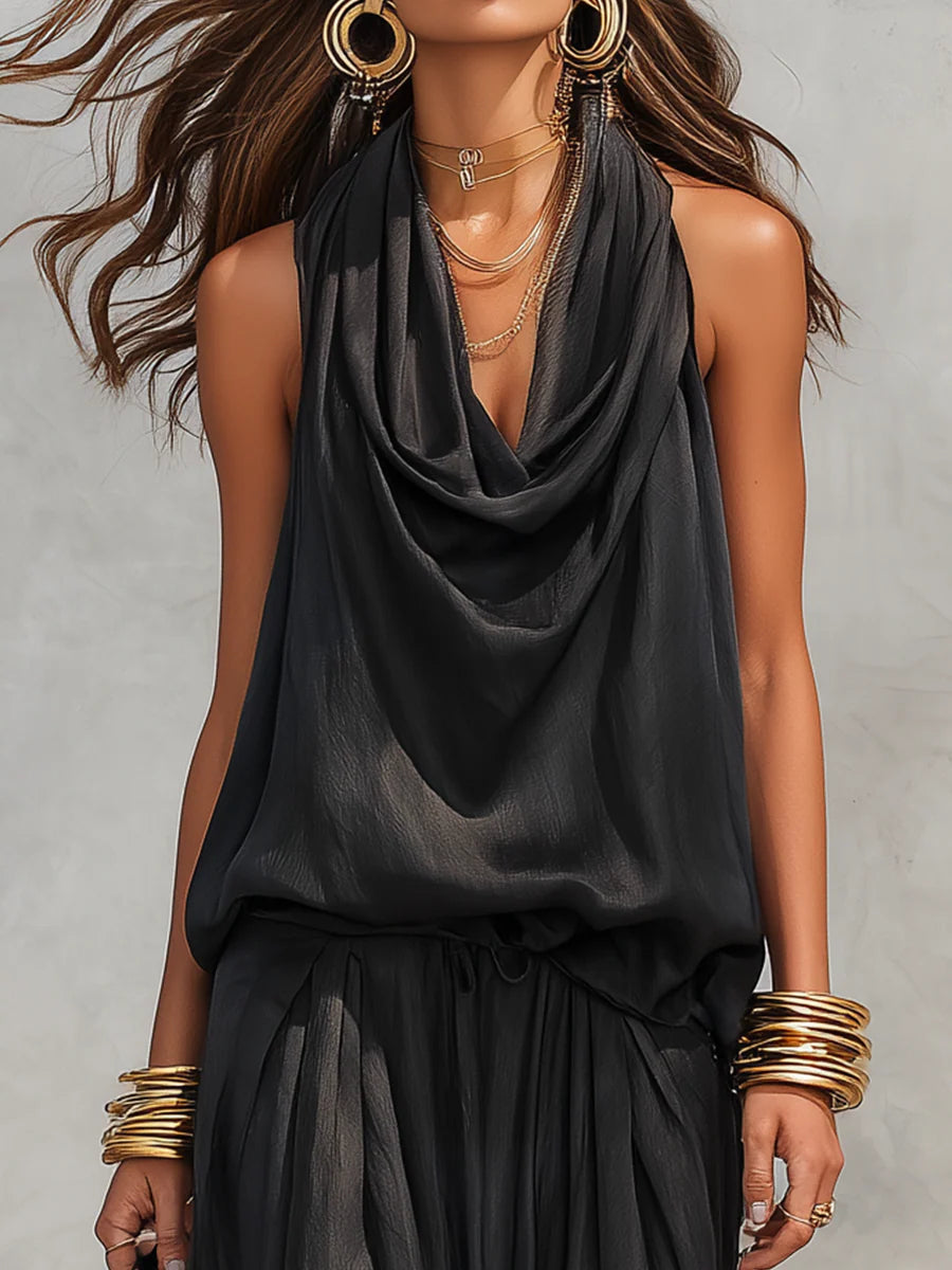 Women's Draped Halter Top & Harem Trouser Co-Ord Set