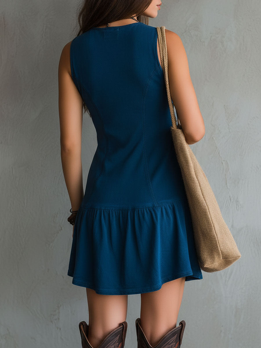 Women's Sleeveless Mini Dress Button-Down