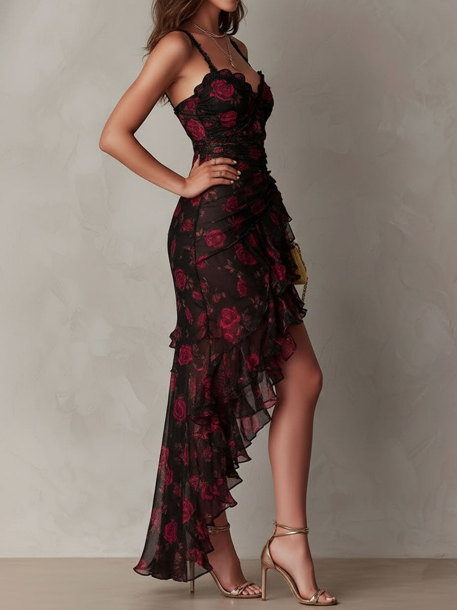 Women's Floral Lace High Slit Maxi Dress