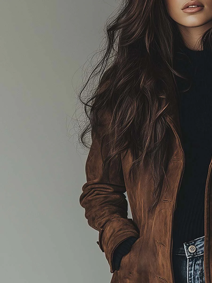 Women's Faux Suede Long Trench Coat