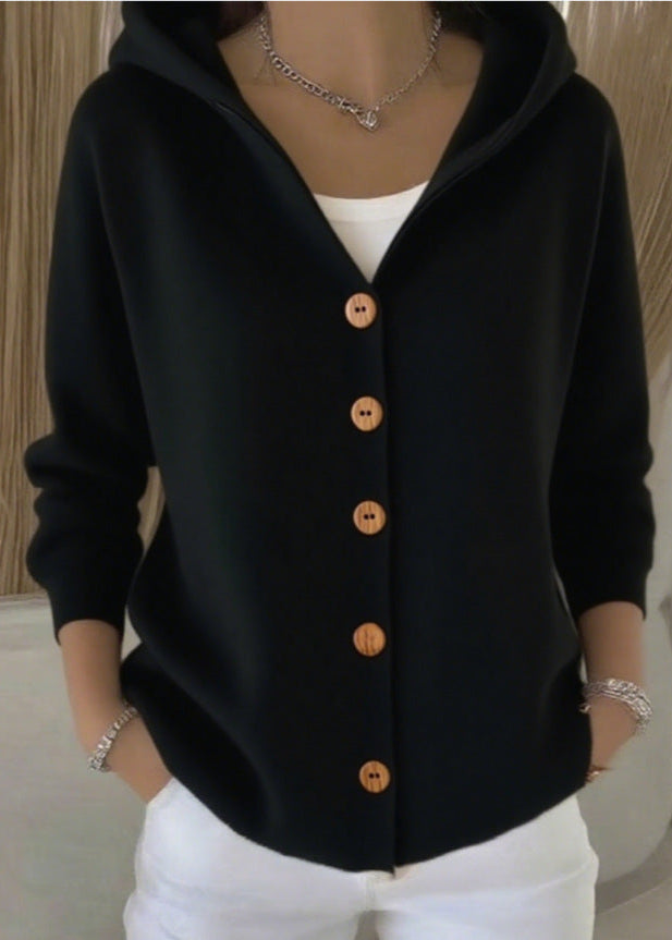Women's Button-Up Hooded Knit Cardigan