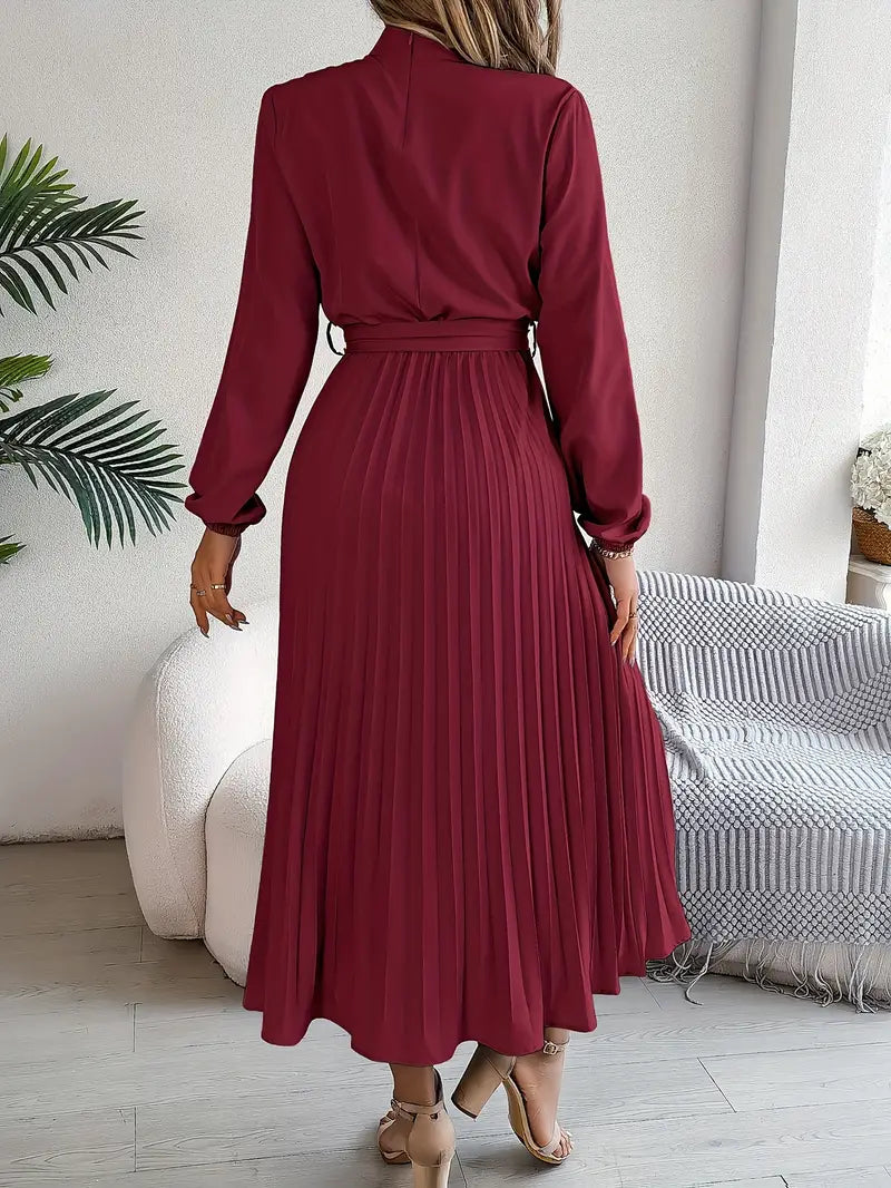 Women's Pleated Belted Midi Dress