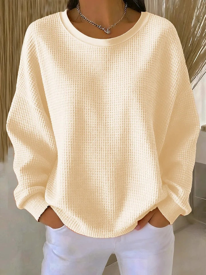 Women's Relaxed Fit Waffle Knit Crewneck Sweater