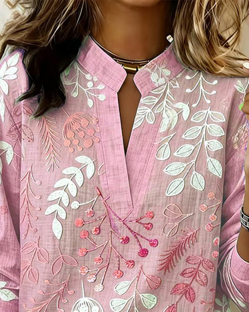 Women's Soft-Touch Blouse Pastel Floral V-Neck