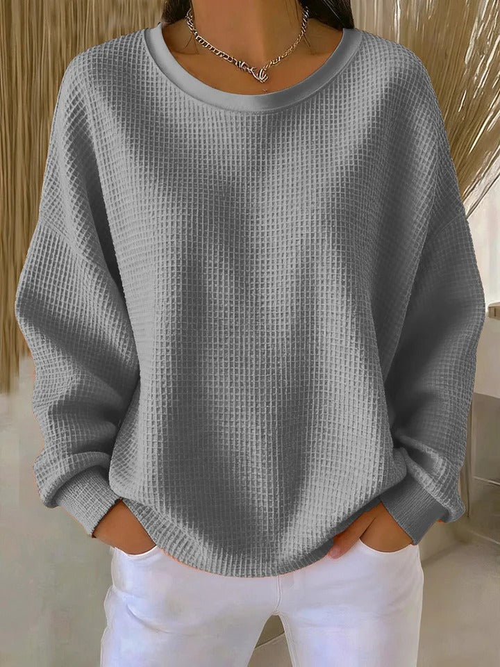 Women's Relaxed Fit Waffle Knit Crewneck Sweater