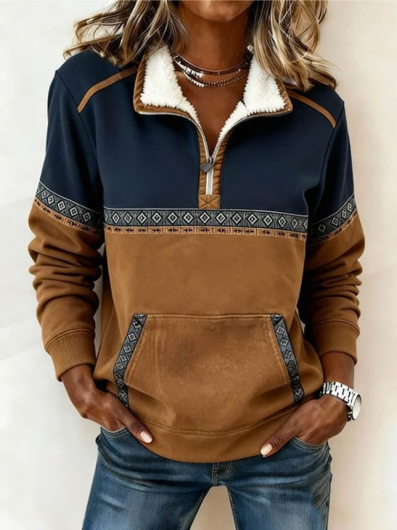 Women's Quarter-Zip Pullover Sweatshirt with Sherpa Collar