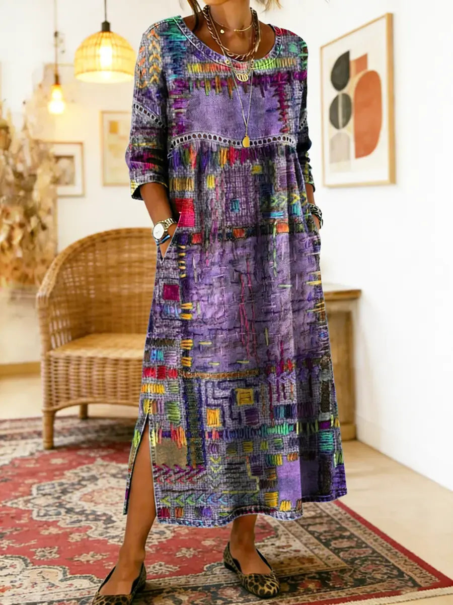 Women's Mosaic Print Side Slit Midi Dress