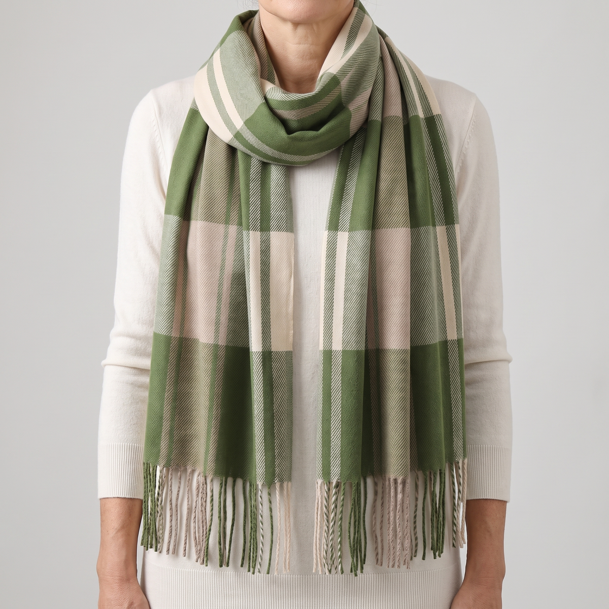 Women's Soft Checked Wrap Fringe Scarf
