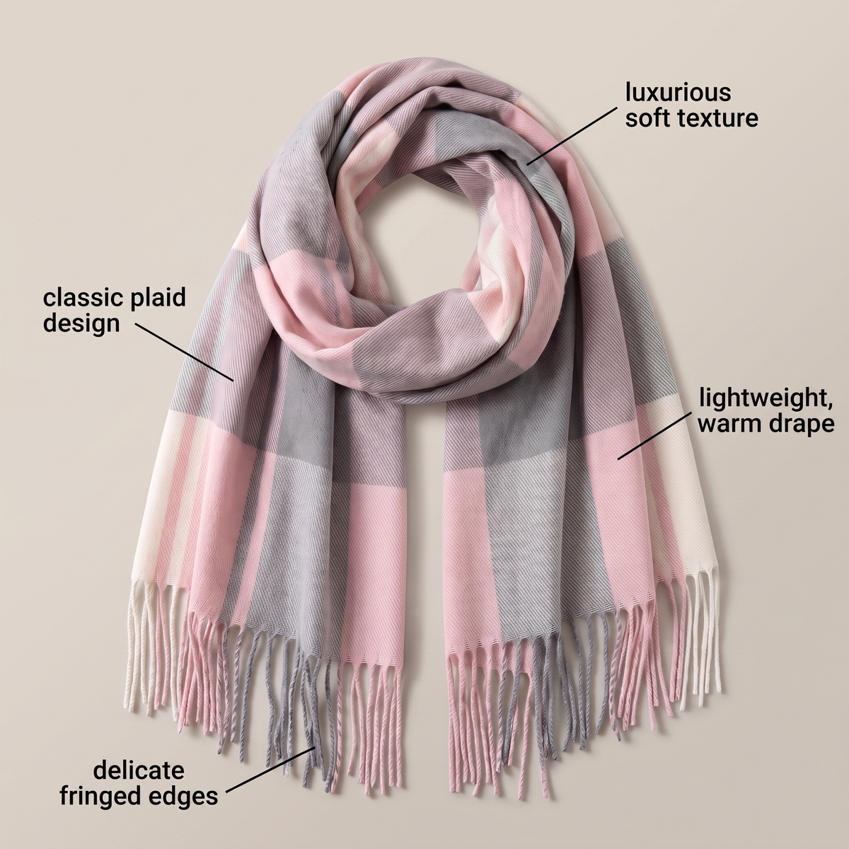 Women's Soft Checked Wrap Fringe Scarf