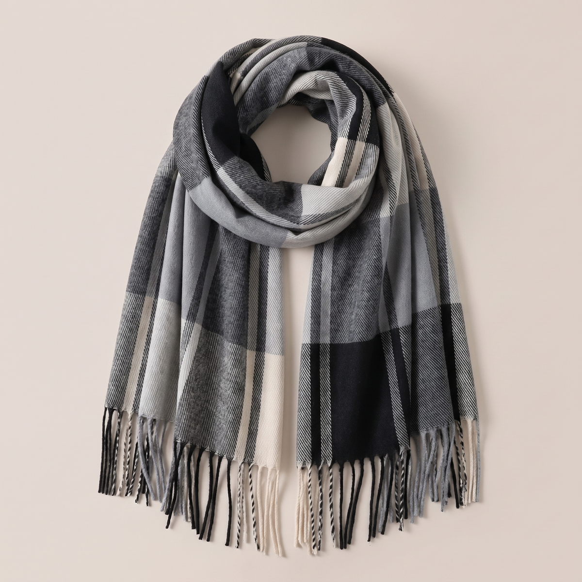 Women's Soft Checked Wrap Fringe Scarf