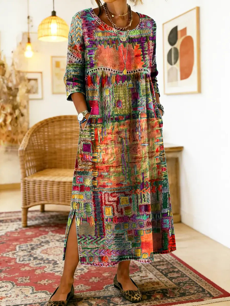 Women's Mosaic Print Side Slit Midi Dress