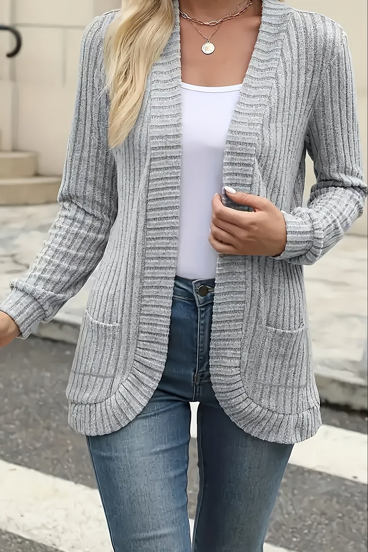 Women's Long Open Front Cardigan with Pockets