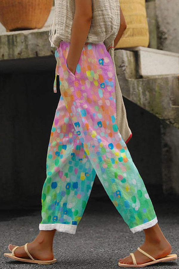 Women's Printed Wide-Leg Pants with Elastic Waist