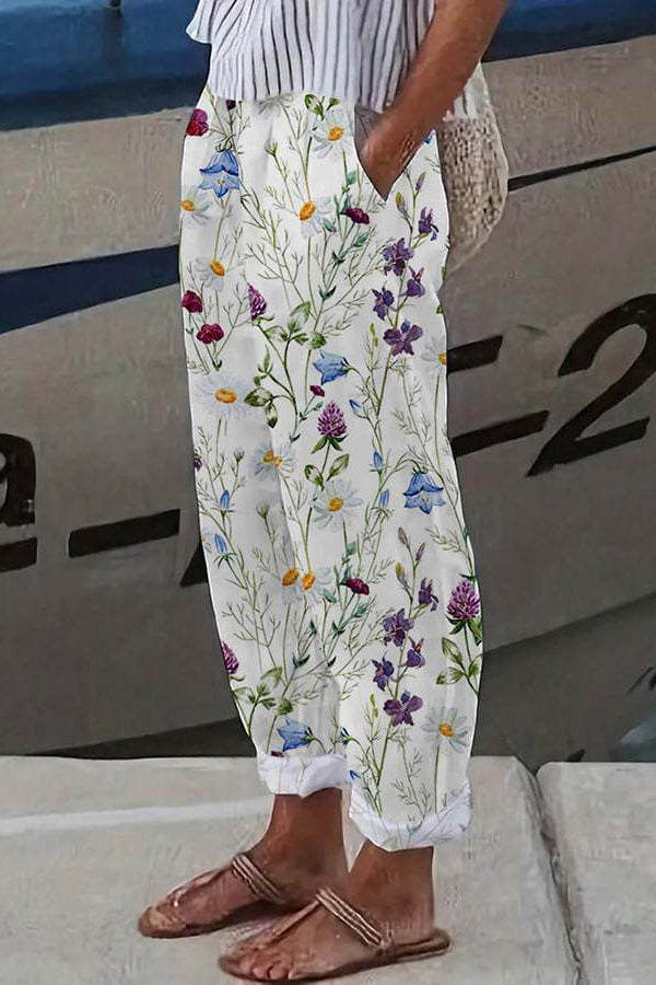 Women's Printed Wide-Leg Pants with Elastic Waist