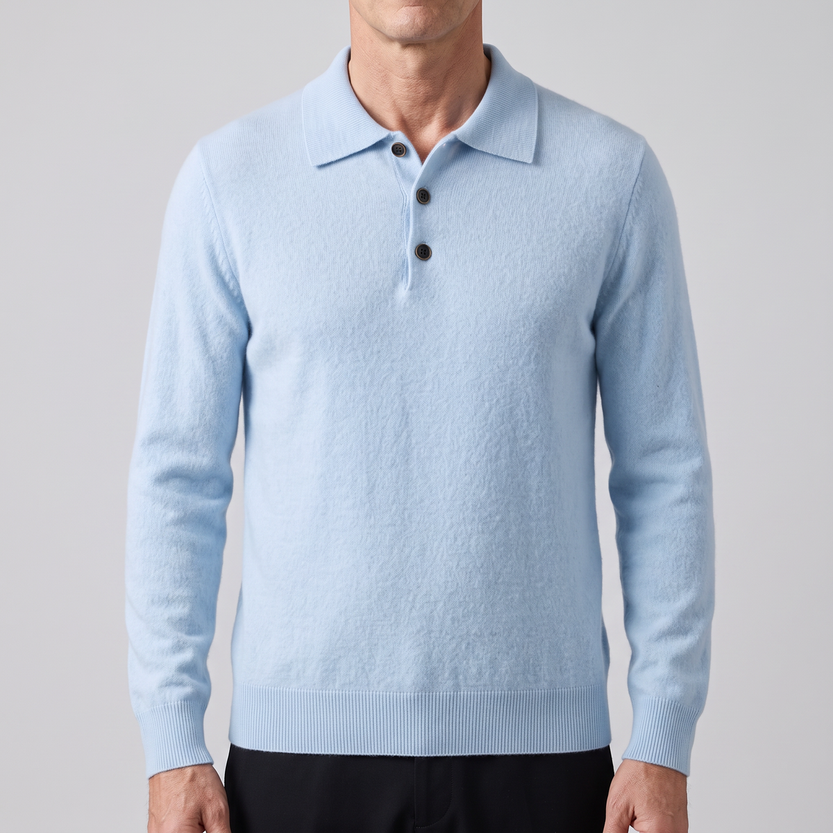 Men's Soft Knit Polo Sweater with Ribbed Cuffs