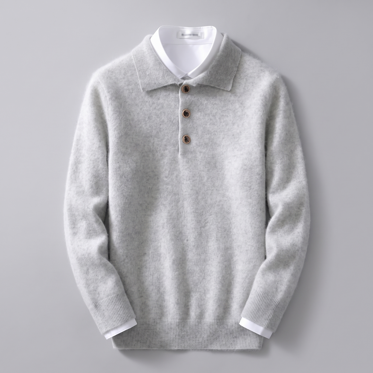 Men's Soft Knit Polo Sweater with Ribbed Cuffs