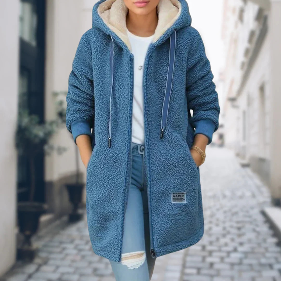 Women's Fleece Lined Hooded Mid-Thigh Winter Jacket