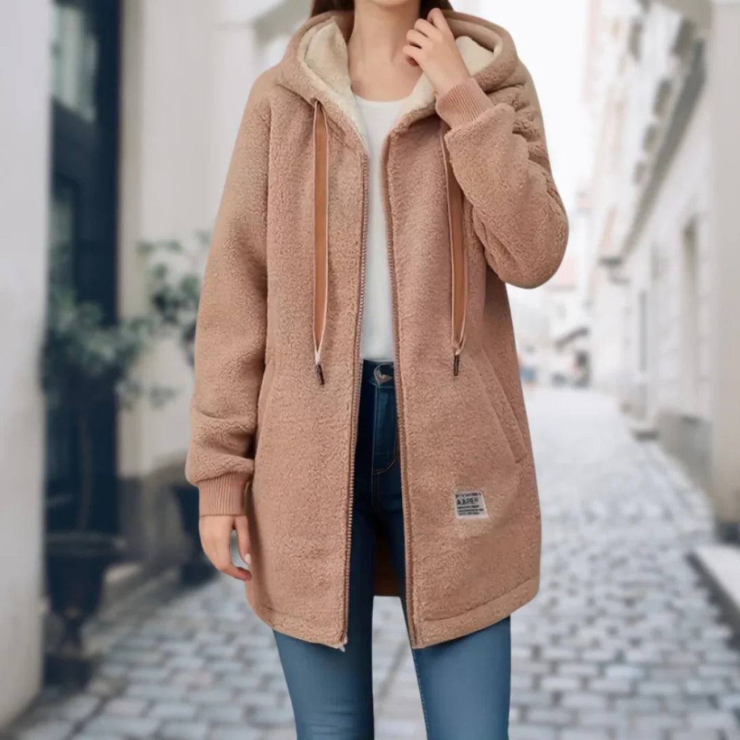Women's Fleece Lined Hooded Mid-Thigh Winter Jacket