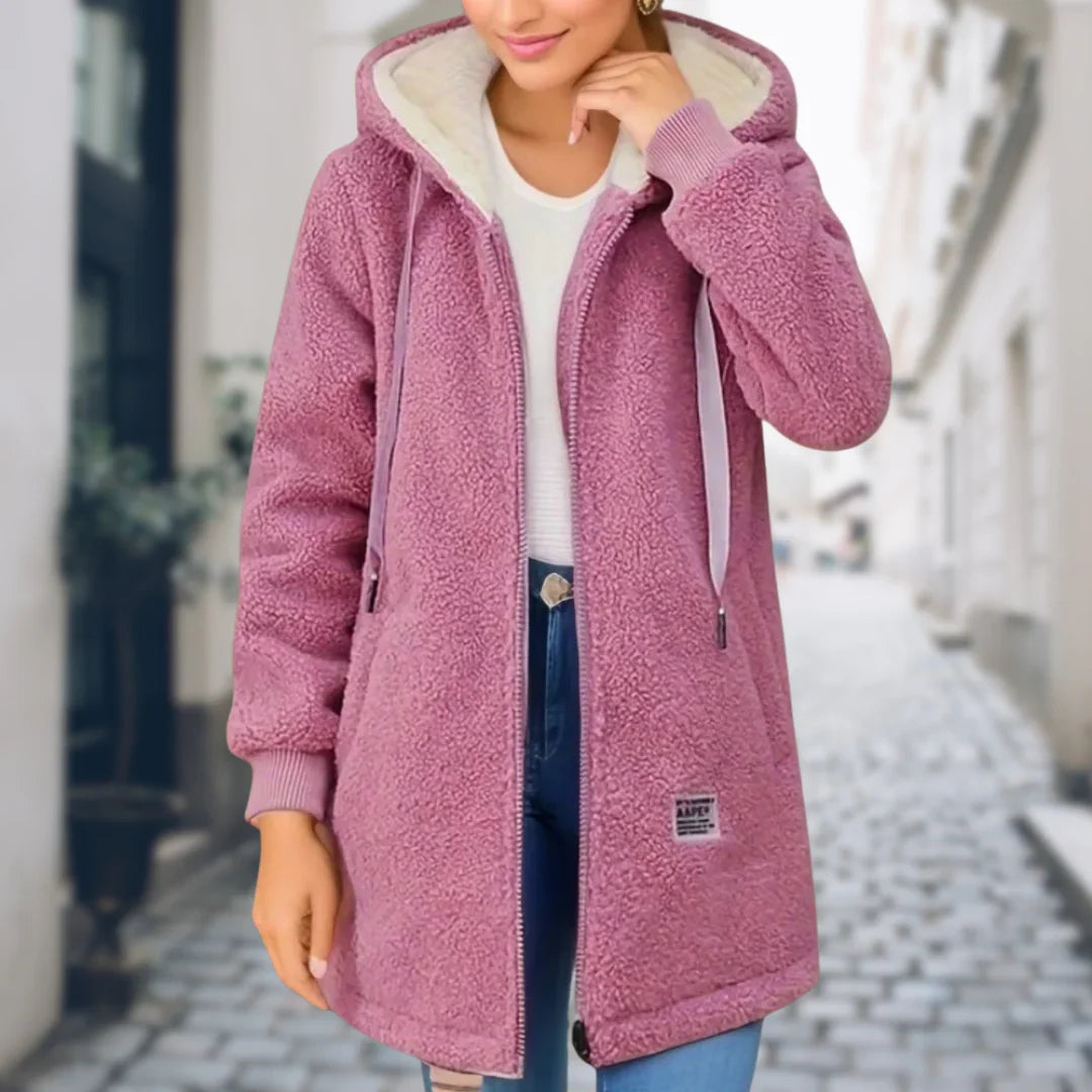 Women's Fleece Lined Hooded Mid-Thigh Winter Jacket