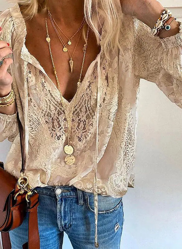 Women's Vintage Boho Blouse Split Neckline