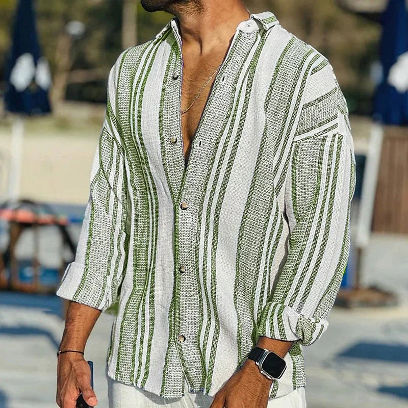 Men's Coastal Stripe Relaxed Button-Up Shirt