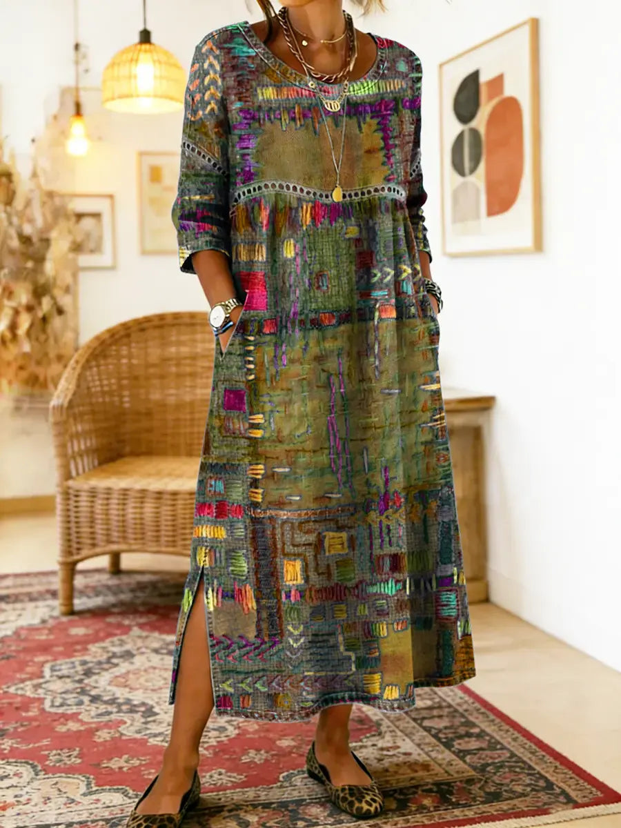 Women's Mosaic Print Side Slit Midi Dress