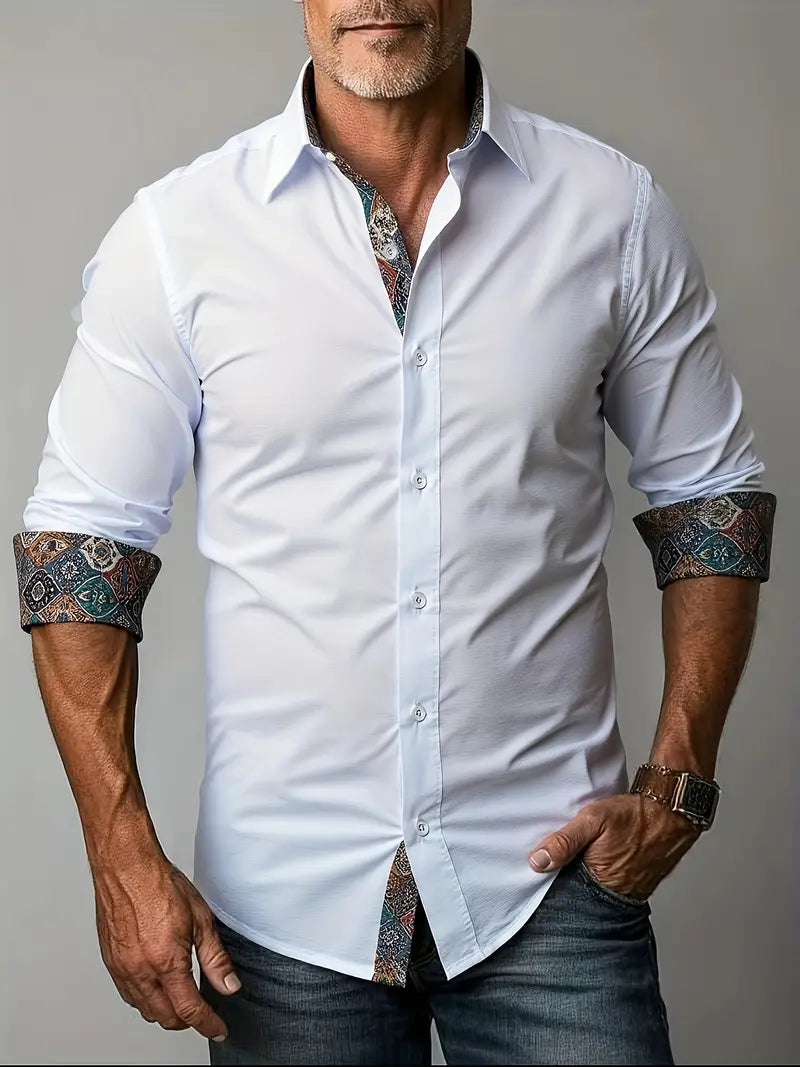 Men's Tailored Button-Up Shirt with Contrast Details