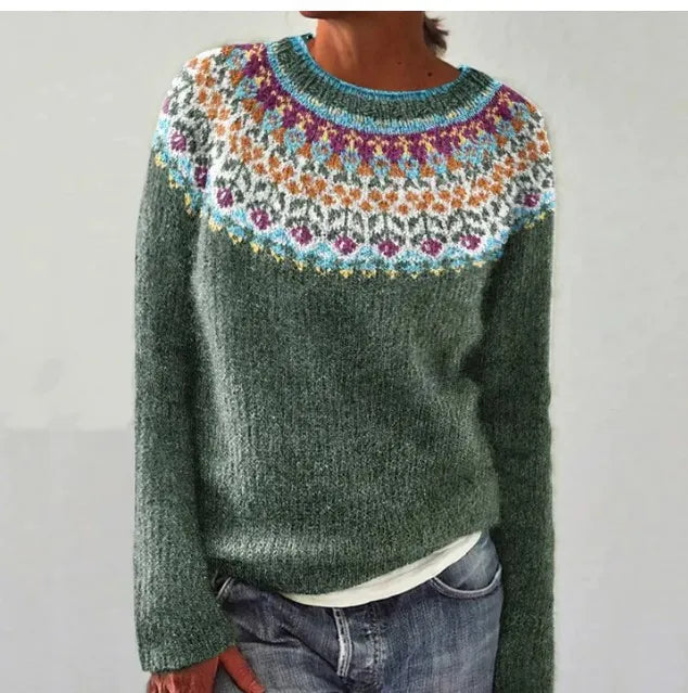 Women's Colorful Nordic Fair Isle Boat Neck Knit Sweater