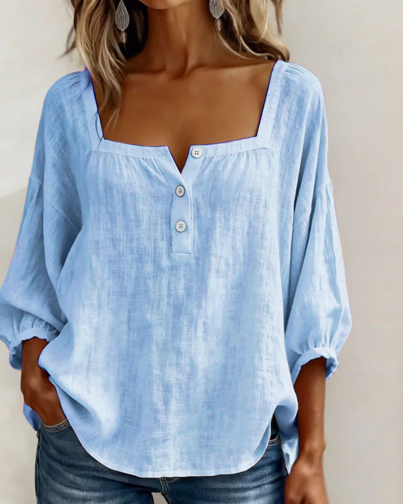 Women's Relaxed Square Neck Balloon Sleeve Blouse