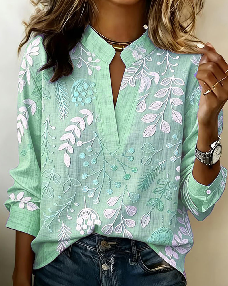 Women's Soft-Touch Blouse Pastel Floral V-Neck