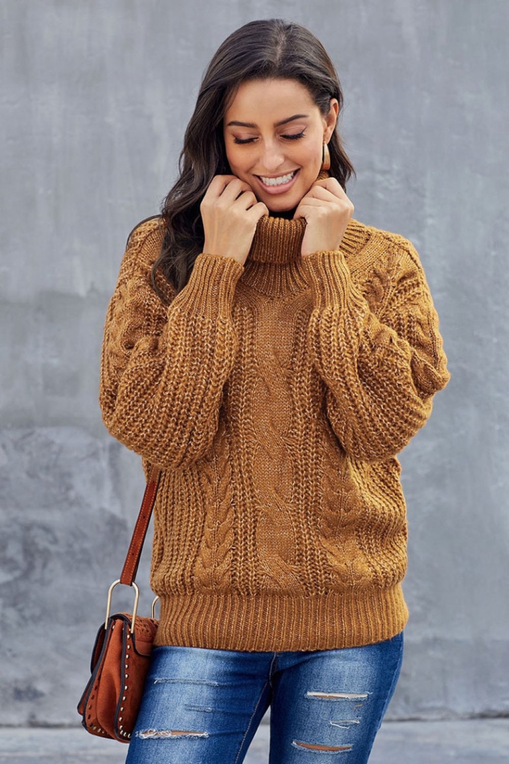 Stylish Turtleneck Sweater for Women with Chunky Braided Pattern