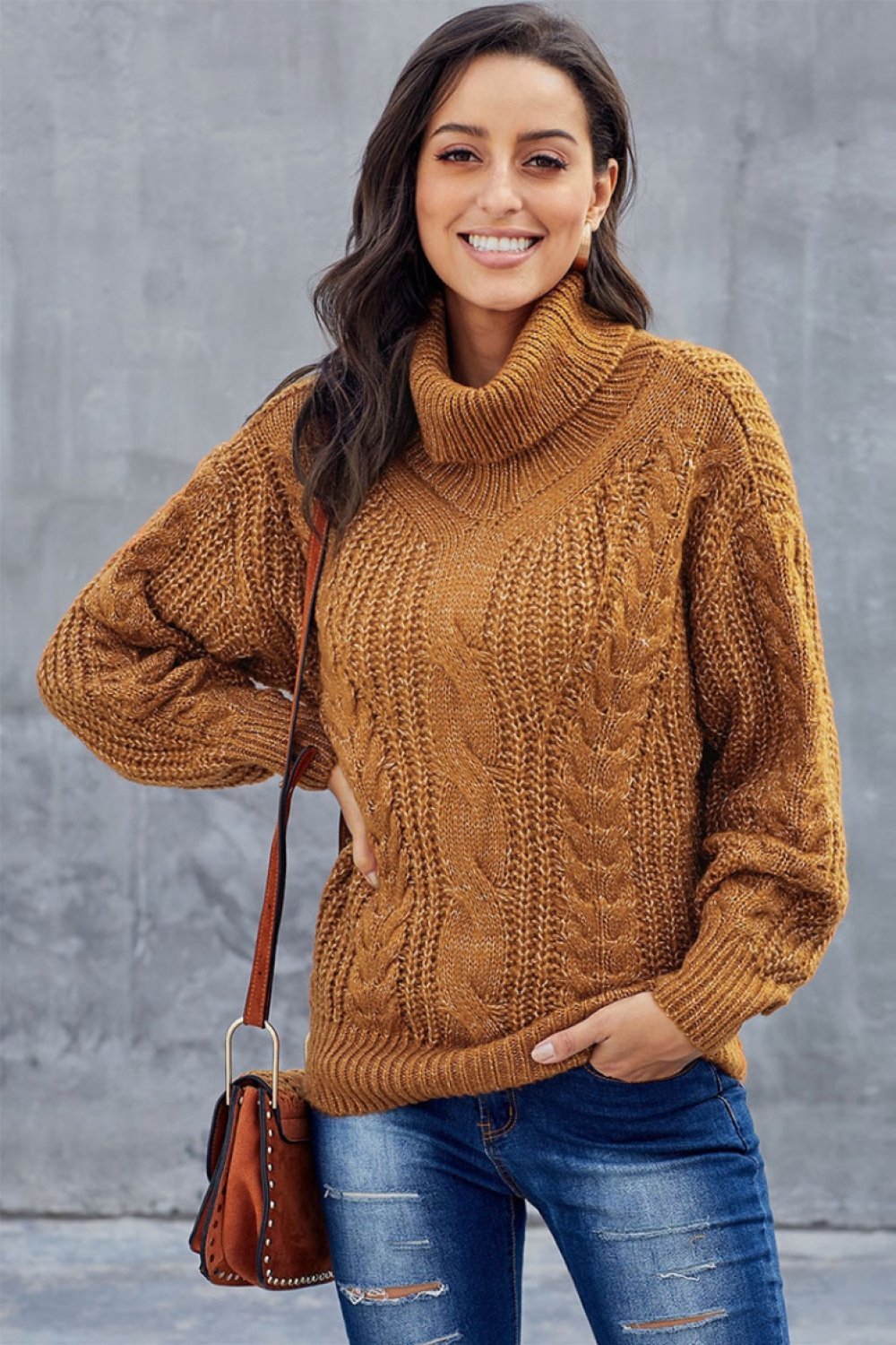 Stylish Turtleneck Sweater for Women with Chunky Braided Pattern