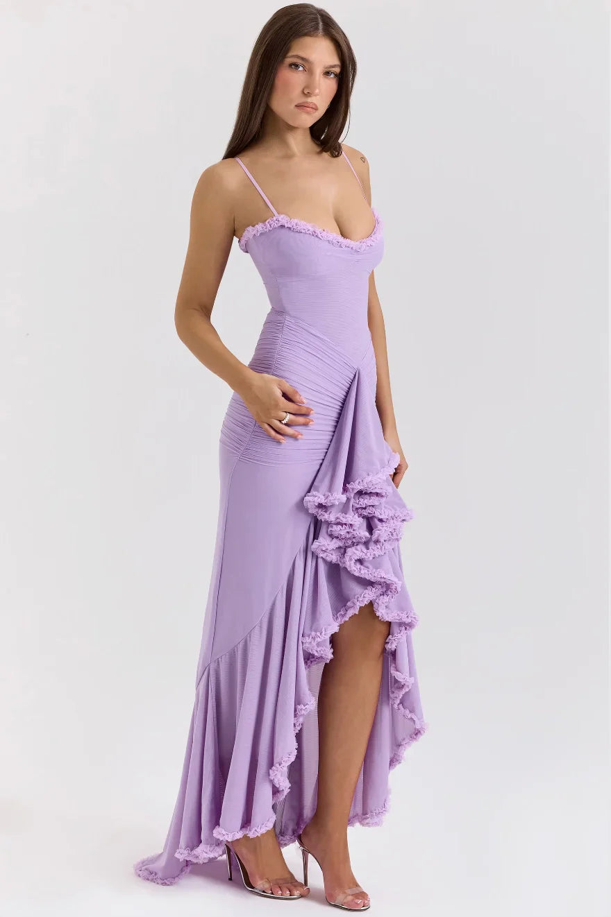 Cali - Women’s fitted midi dress with ruffled details