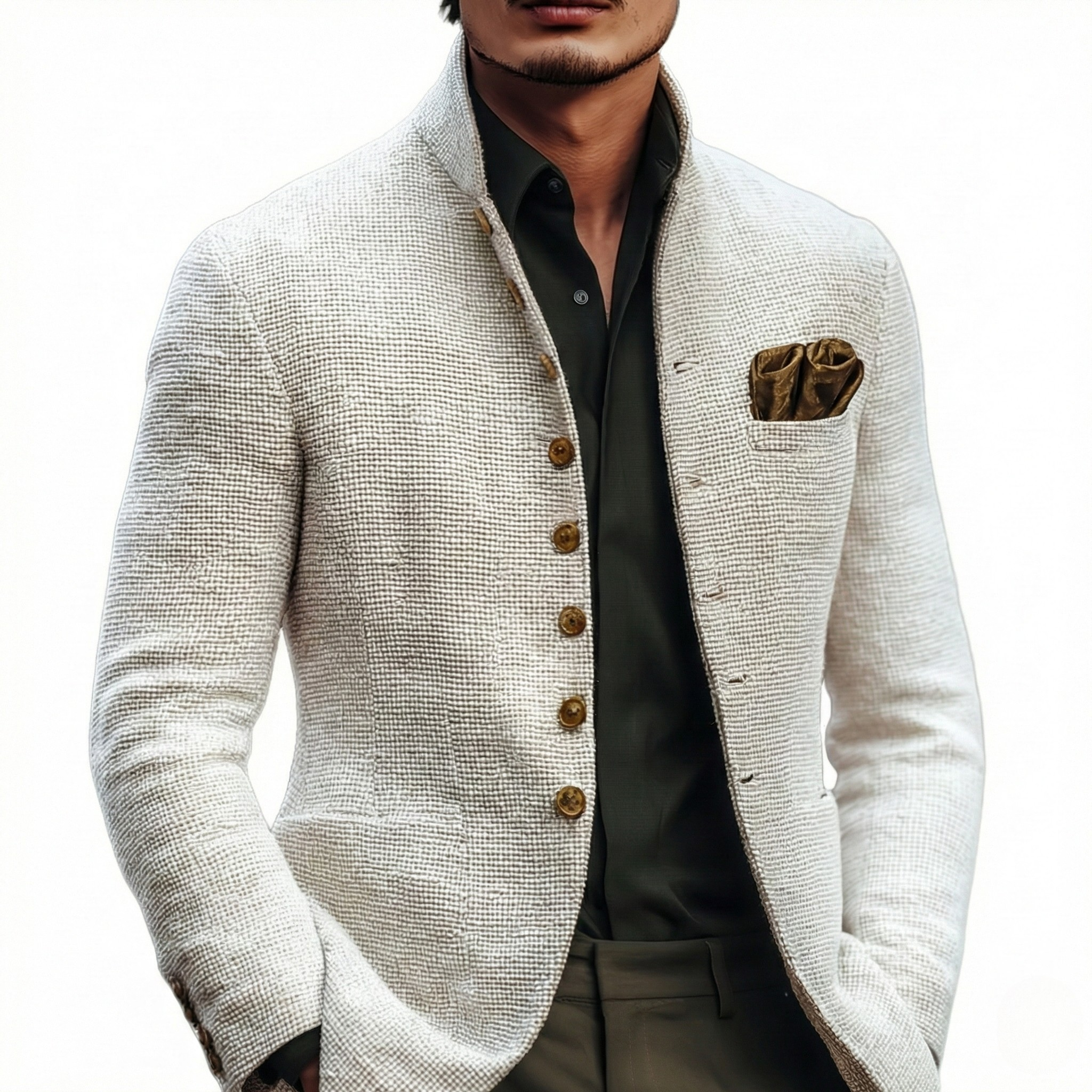 Men's Single Breasted Cardigan with Stand Collar
