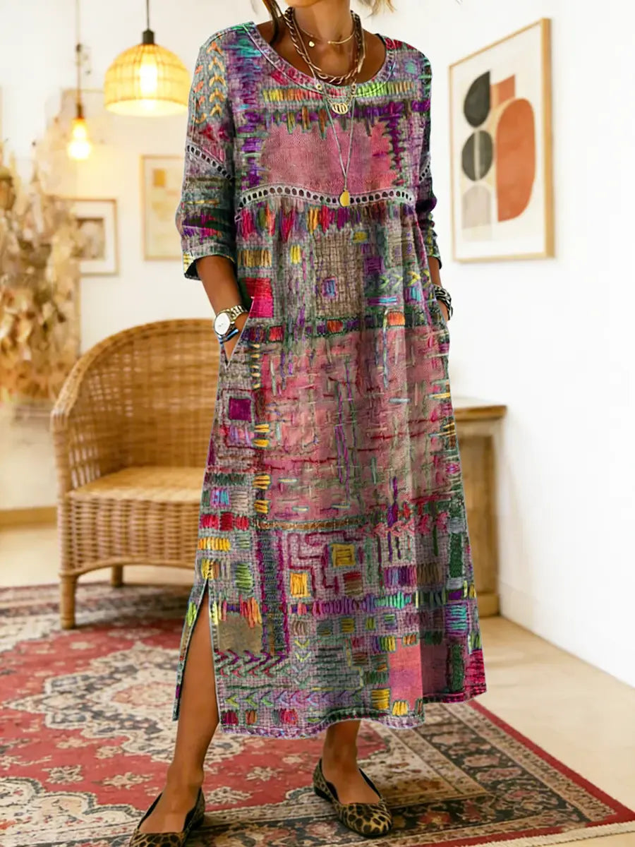 Women's Mosaic Print Side Slit Midi Dress