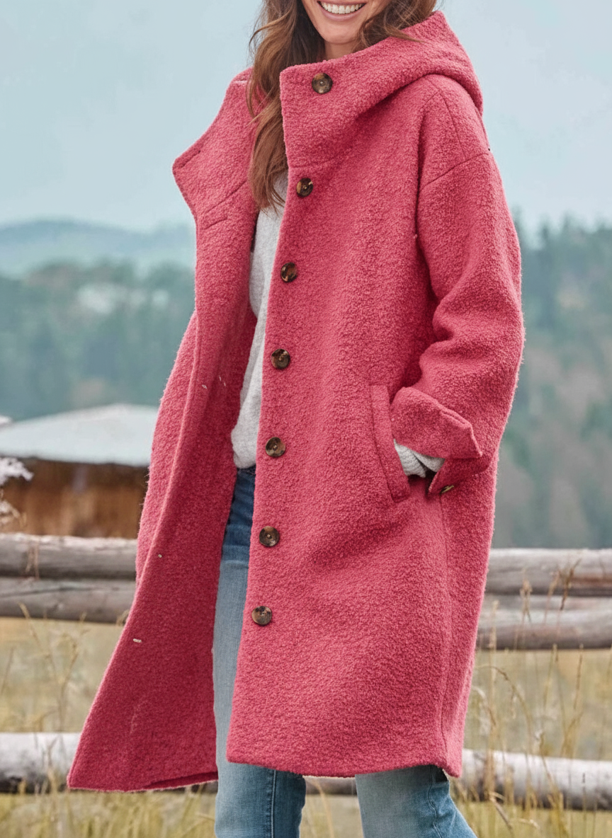 Women's Hooded Button-Up Fleece Winter Coat