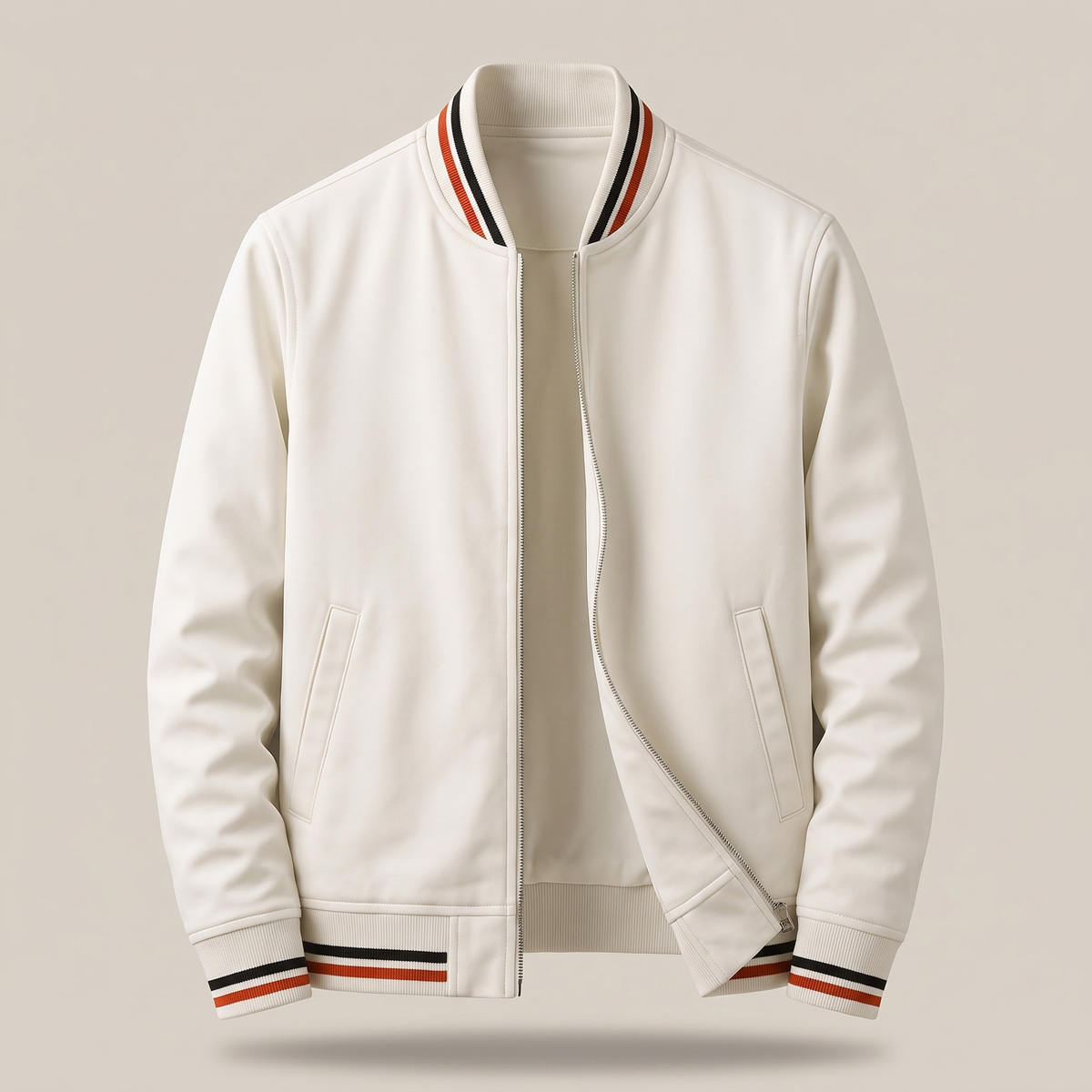 Men's Zip-Up Classic Bomber Jacket with Ribbed Detail