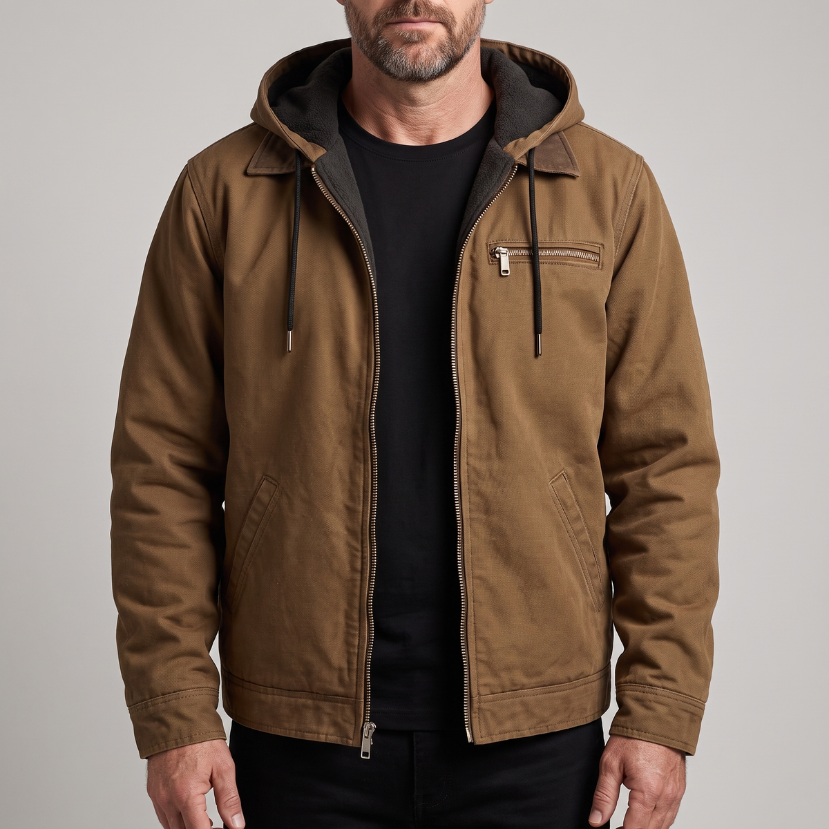 Men's Hooded Zip-Up Winter Jacket with Pockets