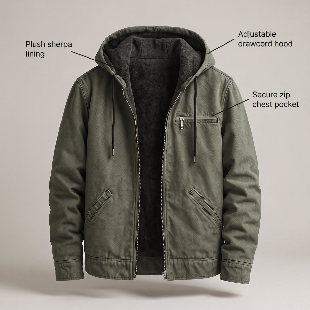 Men's Hooded Zip-Up Winter Jacket with Pockets