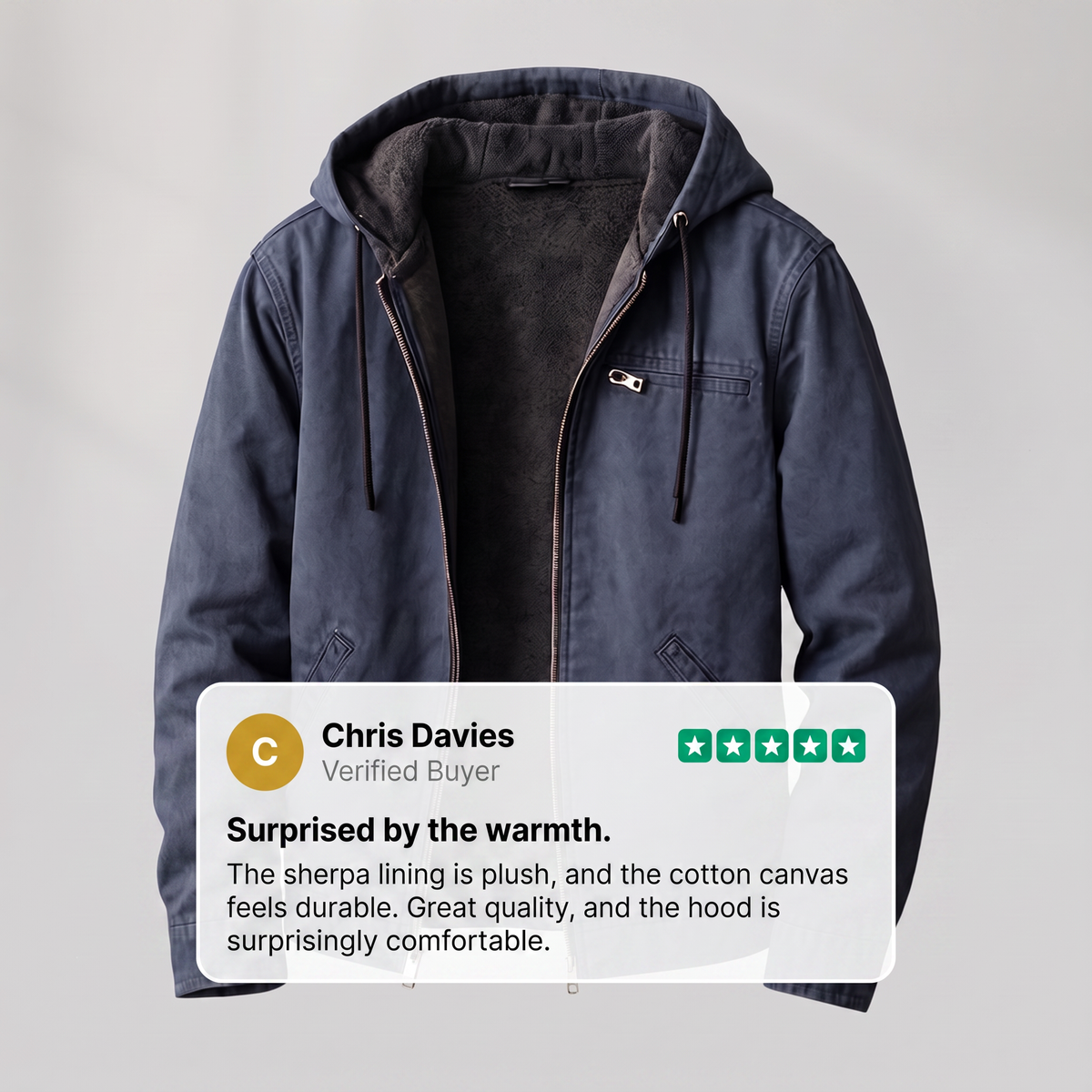 Men's Hooded Zip-Up Winter Jacket with Pockets
