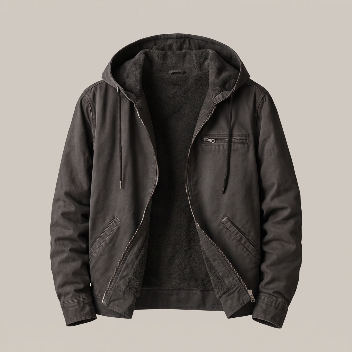 Men's Hooded Zip-Up Winter Jacket with Pockets
