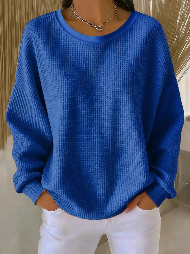Women's Relaxed Fit Waffle Knit Crewneck Sweater