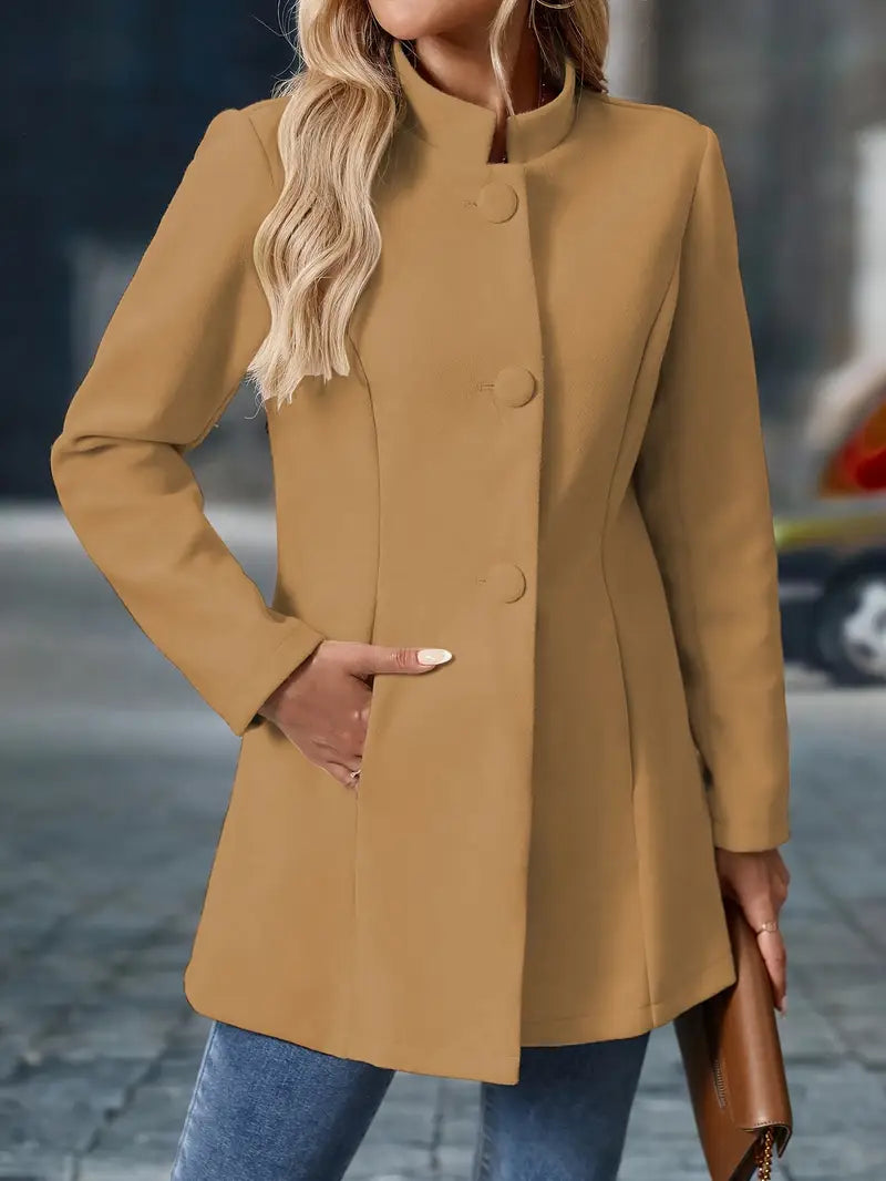 Women’s Classic Button Front Coat with Side Pockets