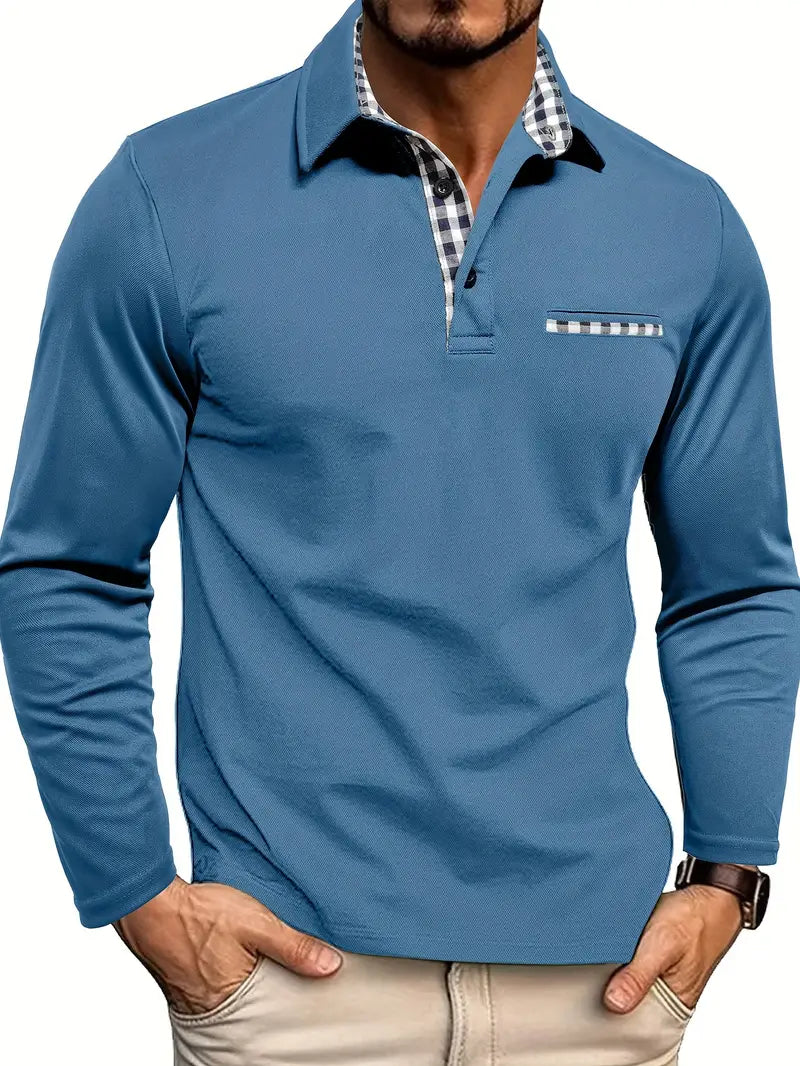 Men's Long Sleeve Polo Shirt Check Details