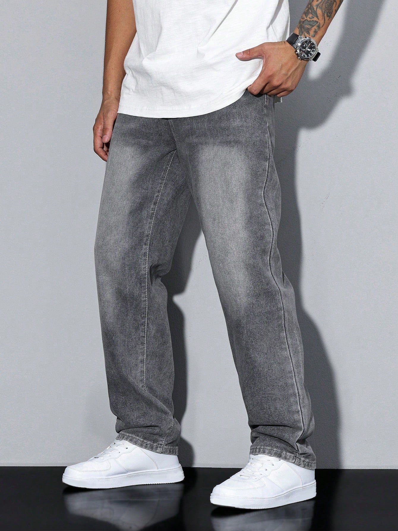 Men's Casual Jeans Solid Color Straight Fit